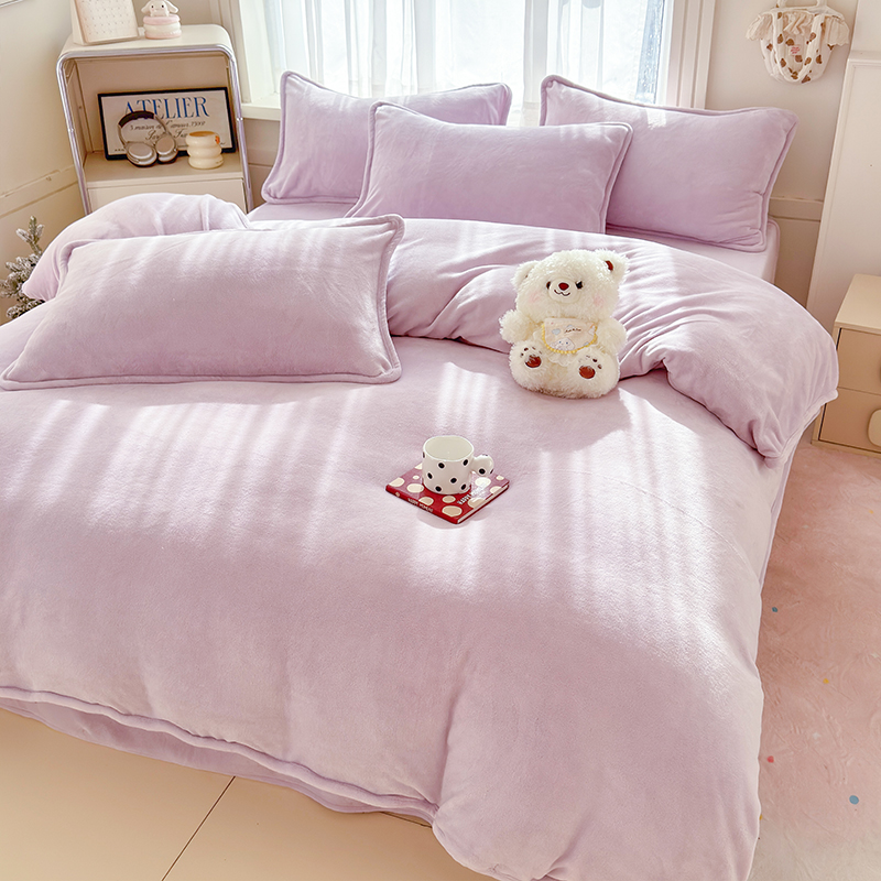 A类加绒加厚秋冬季牛奶绒四件套