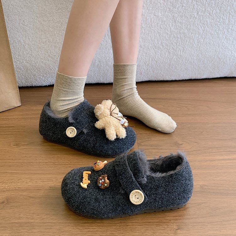 2025冬季新款圆头平跟2025年冬季单鞋绒面橡胶一脚蹬深口,女鞋,深口单鞋,淘宝优惠券,粉丝福利购,淘宝优惠卷