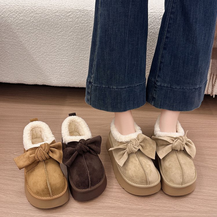 2025春季新款深口单鞋2025年冬季棉圆头黄棕色松糕底中跟