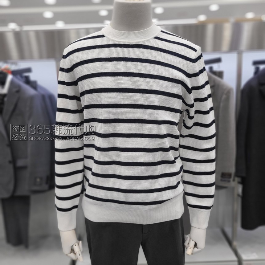 ZIOZIA ANDZ代购2025年春季韩版圆领条纹针织长袖打底羊毛衫线衫