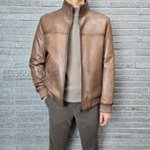 BASSO 棕色立领真皮羽绒皮衣夹克外套短款 HOMME韩国代购 2025冬季