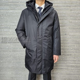 BASSO HOMME韩国代购2025年冬季黑色脱卸帽中长鹅绒羽绒服外套男