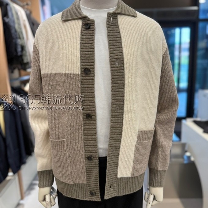 ZIOZIA ANDZ代购25年冬季棕色翻领开衫单排扣针织长袖毛衣外套男