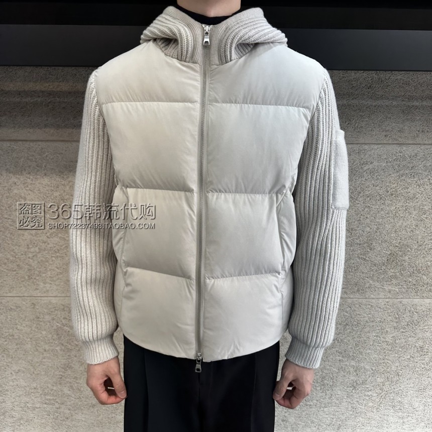 Liberclassy韩国代购2024年冬季米色连帽拼接时尚短款鹅绒羽绒服