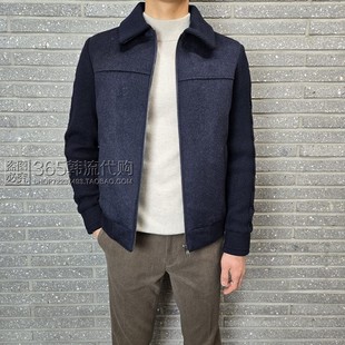 BASSO HOMME韩国代购25年冬季深蓝色翻领拼接短款鹅绒羽绒服外套