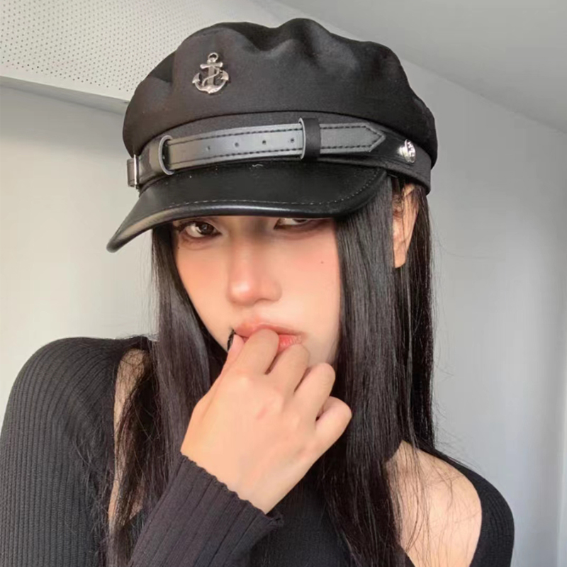 平顶八角贝雷帽子女毛呢秋冬