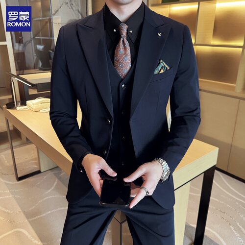 罗蒙戗驳领西服套装男士结婚正装
