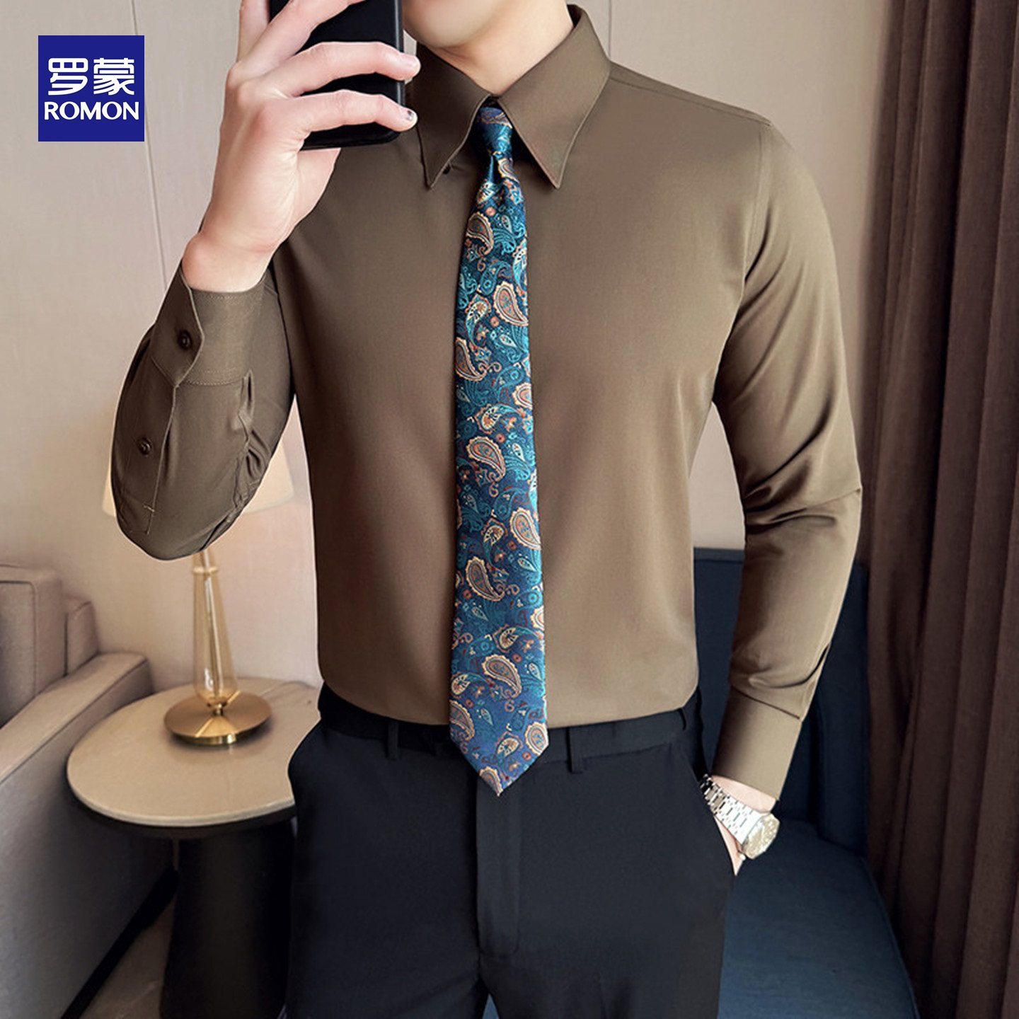 罗蒙衬衫男长袖商务休闲正装高级感新郎白衬衣大尖领修身天丝寸衫,男装,衬衫,淘宝优惠券,粉丝福利购,淘宝优惠卷