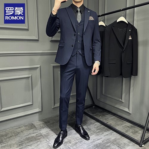 罗蒙新郎四季修身西服套装男正装