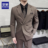 男士 商务正装 高级感修身 罗蒙双排扣西服套装 西装 英伦新郎结婚礼服