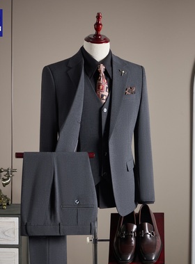 罗蒙新郎西服套装男士商务正装高级感修身小西装伴郎订婚结婚礼服