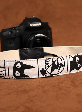 卡通猫咪相机背带经典黑白色斜跨单反肩带适用于佳能尼康富士索尼