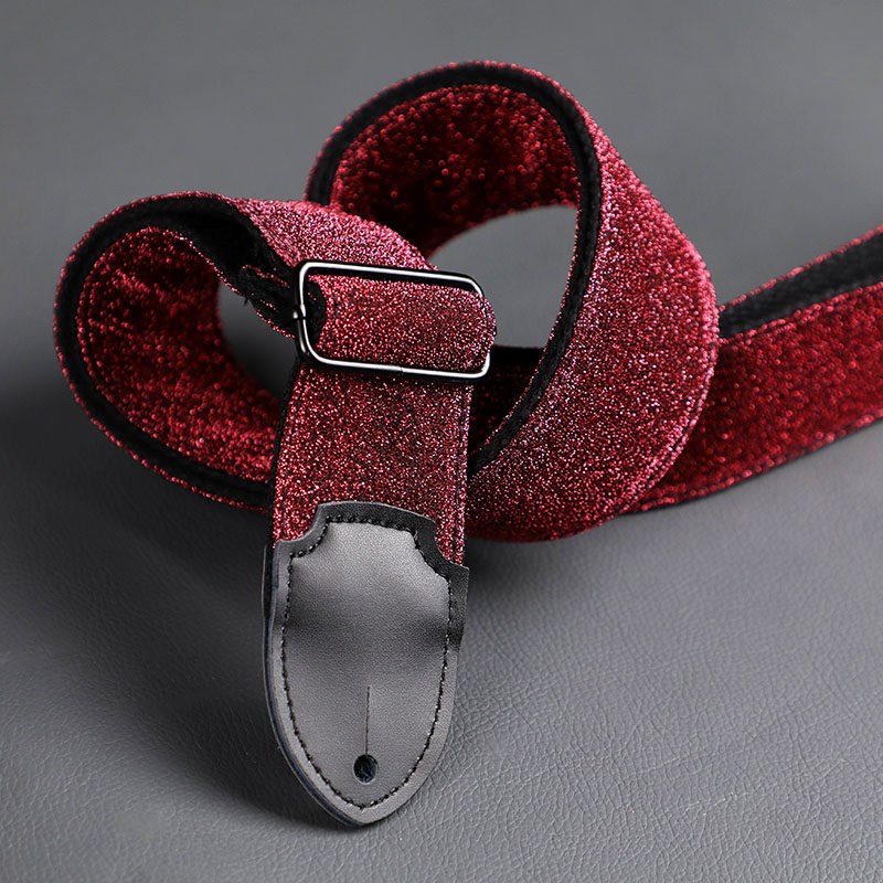 原创牛皮头闪闪星河红吉他背带电吉他肩带男生女生贝斯民谣背带