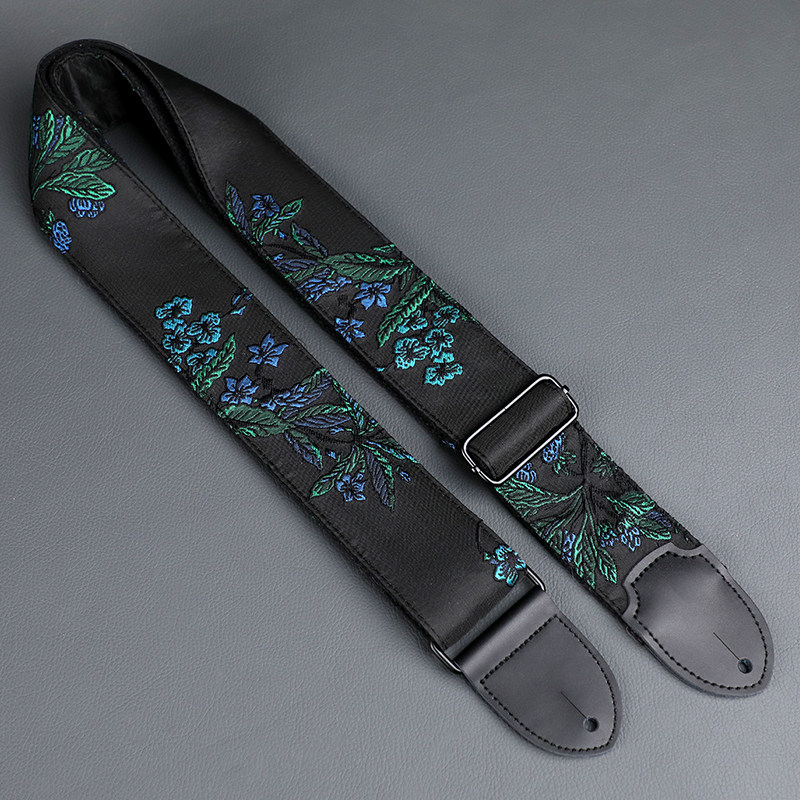 原创牛皮头暗夜花影通用吉他背带适用各种电吉他贝斯民谣木吉他