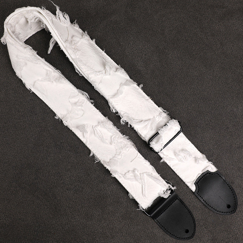 原创牛皮头白色补丁通用吉他背带适用各种电吉他贝斯民谣木吉他带