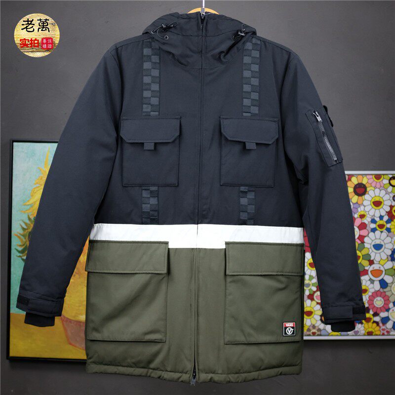 老万VANS 男中长款拼接冬季保暖工装羽绒夹克羽绒服 VN0A4BQ5BLK