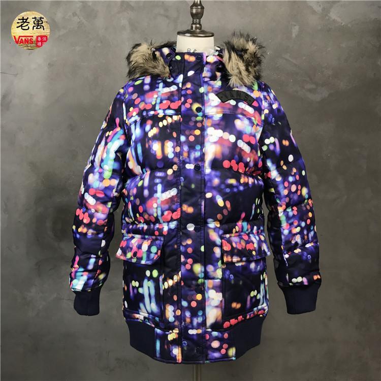老万VANS范斯JACKET女士长款羽绒服保暖加厚连帽外套VN0004EJI67
