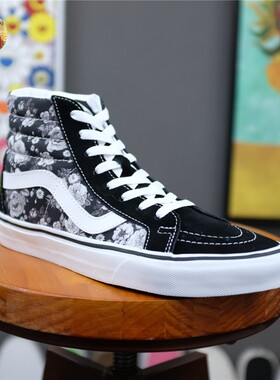 老万VANS范斯男女黑色小花卉图高帮经典款板鞋帆布鞋VN0A4BV8TY9