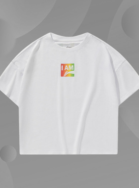 李宁正品潮流休闲时尚运动时尚系列女子宽松短袖T恤文化衫AHSP216