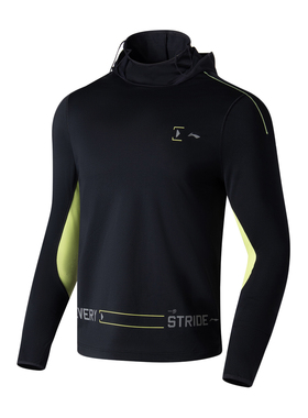 李宁新款男子跑步系列修身型休闲跑步针织连帽套头衫AAEQ011