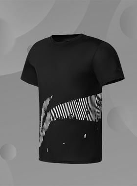 李宁正品男子夏款训练系列透气圆领运动服休闲短袖T恤衫ATSS495-1