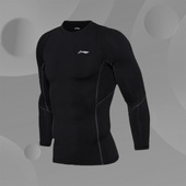 弹力上衣冬季 李宁正品 长袖 新款 保暖紧身健身衣AUDM097 男士