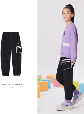 李宁正品新款女大童运动生活系列束脚防泼水宽松运动长裤YYKS158