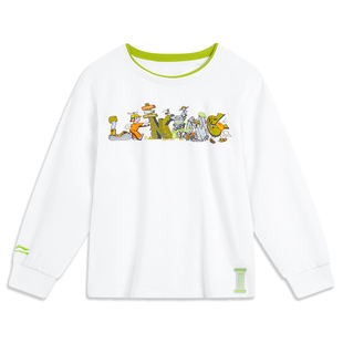 Lining 秋季 儿童卡通字母印花潮流圆领长袖 T恤YHST127 李宁正品