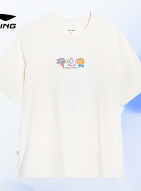 Lining/李宁正品玛丽猫联名系列女子宽松短袖T恤AHST614