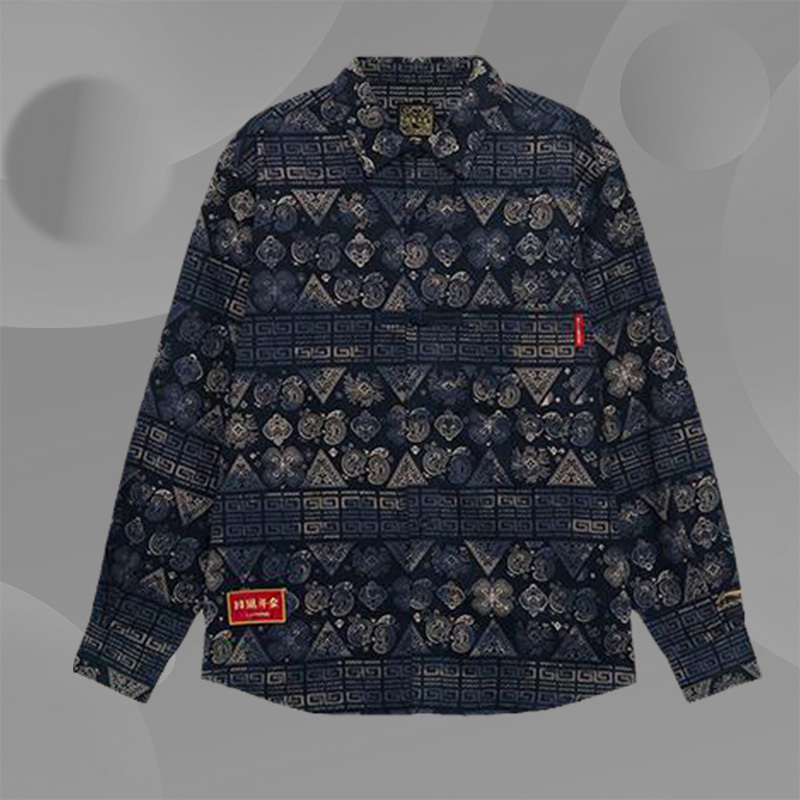 李宁外套 春季新款日进斗金男子图腾印花加绒休闲衬衫ASHS007