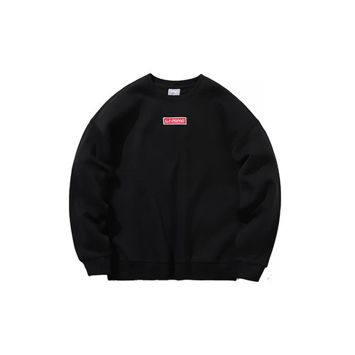 Lining/李宁正品春季男女同款针织加绒保暖圆领套头卫衣AWDP696