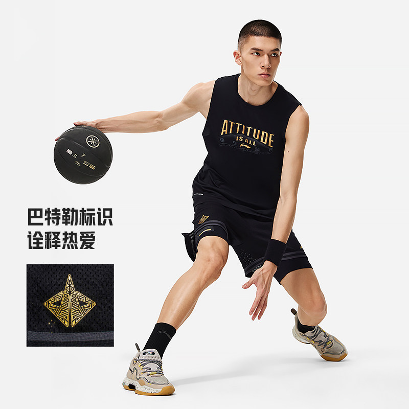 Lining/李宁正品夏季男子篮球系列美式复古烫金比赛短裤AAPT035