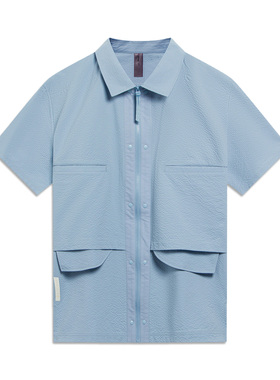 Lining/李宁正品夏季男子功夫系列纯色宽松翻领短袖衬衫ASHT011