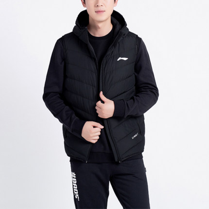 李宁正品男子冬新款马甲轻薄款羽绒服连帽保暖外套运动服AMRQ043