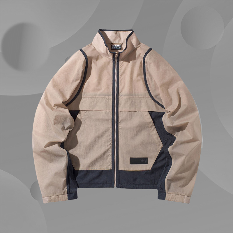 李宁风衣夏季女子BAD FIVE休闲开衫立领拼接轻薄外套AFDQ158