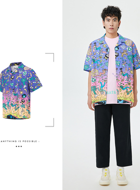 Lining/李宁正品xSteven Harrington联名系列男子短袖衬衫ASHT017