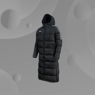 李宁棉服男童长款冬季过膝保暖羽绒服足球运动训练棉衣AFMN044