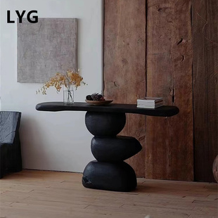 侘寂风日式全实木玄关桌设计师款创意不规则边桌民宿酒店玄关台