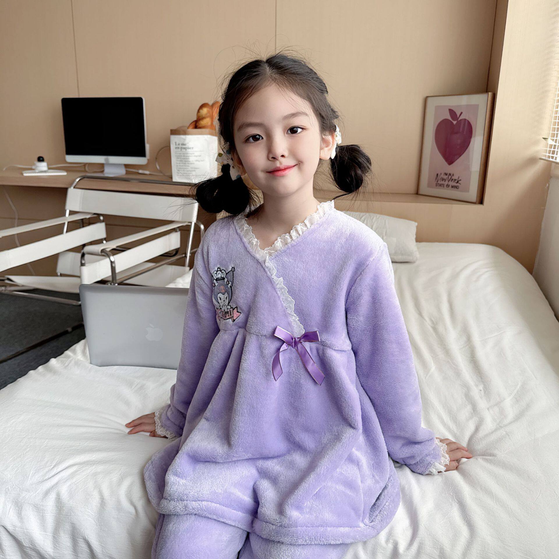 秋冬女童库洛米保暖家居服套装