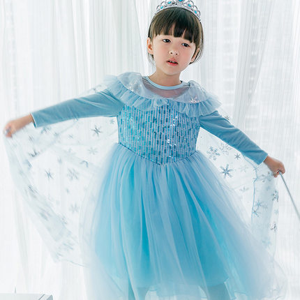 公主裙爱莎女童连衣裙艾莎elsa儿童生日会演出服长袖万圣节表演服