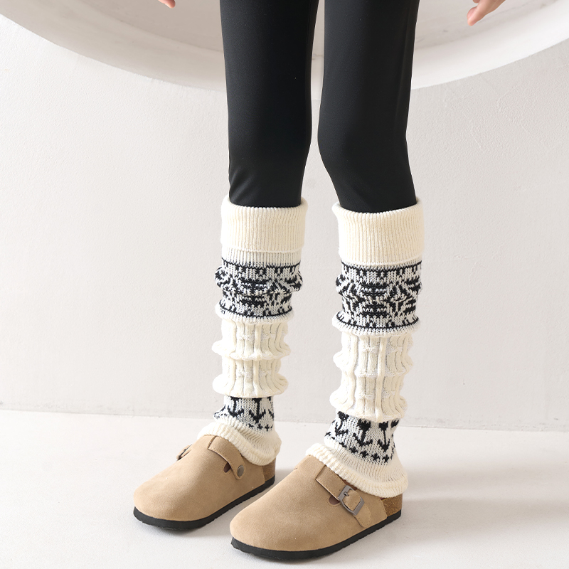 复古费尔岛堆堆袜套秋冬保暖配雪地靴打底裤羊绒加厚灰色小腿套
