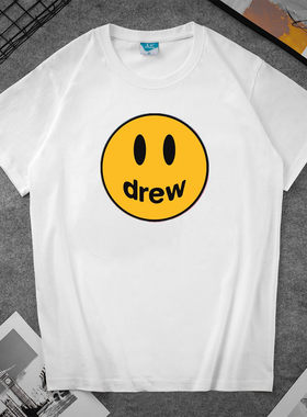 drew house比伯同款T恤笑脸字母印花衣服宽松短袖打底衫男女夏季