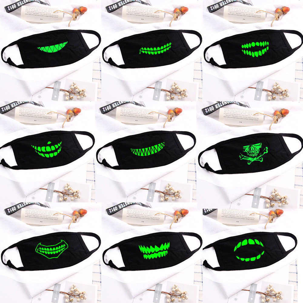 2020新款夜光口罩个性时尚韩版透气潮流牙齿骷髅头印花可清洗面罩
