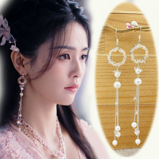 s925银耳钩古风长款耳坠叶夕雾白鹿汉服耳饰长月烬明同款耳环耳夹