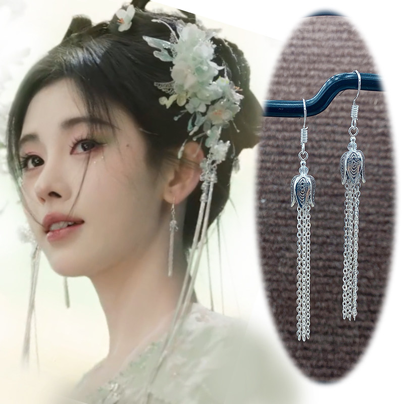 古装流苏复古耳饰s925银耳钩鞠婧祎千香同款耳环姜黎非汉服耳夹女