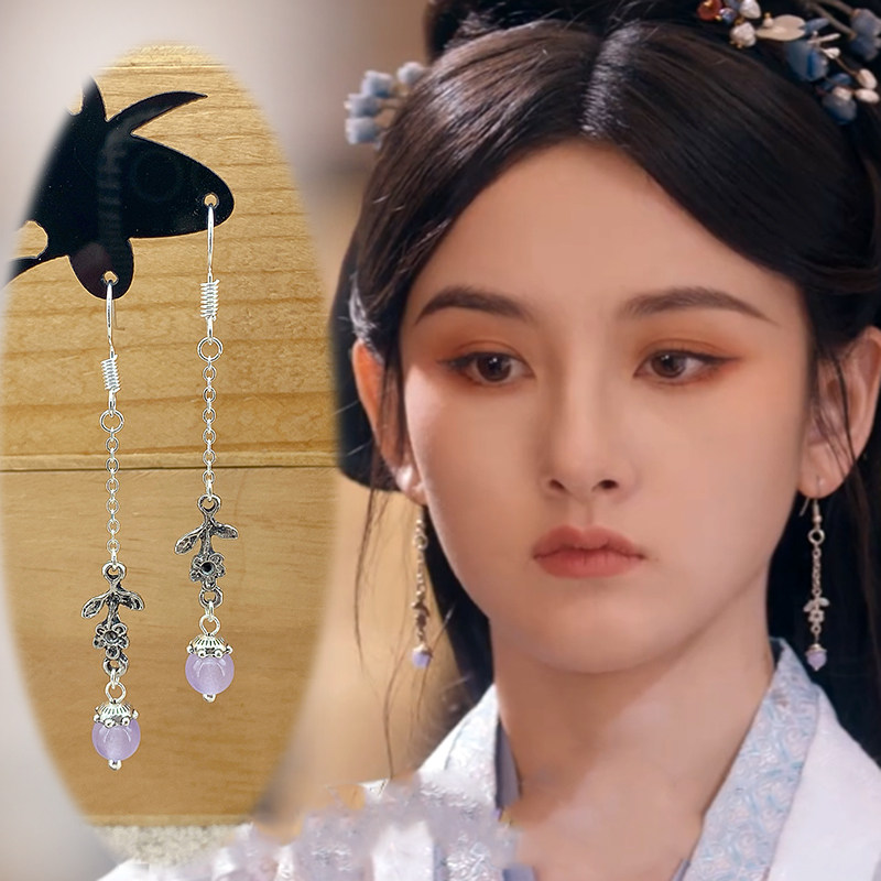 s925银耳钩古装汉服耳饰复古耳坠折腰同款耳环宋祖儿小乔古风耳夹 - 实物图