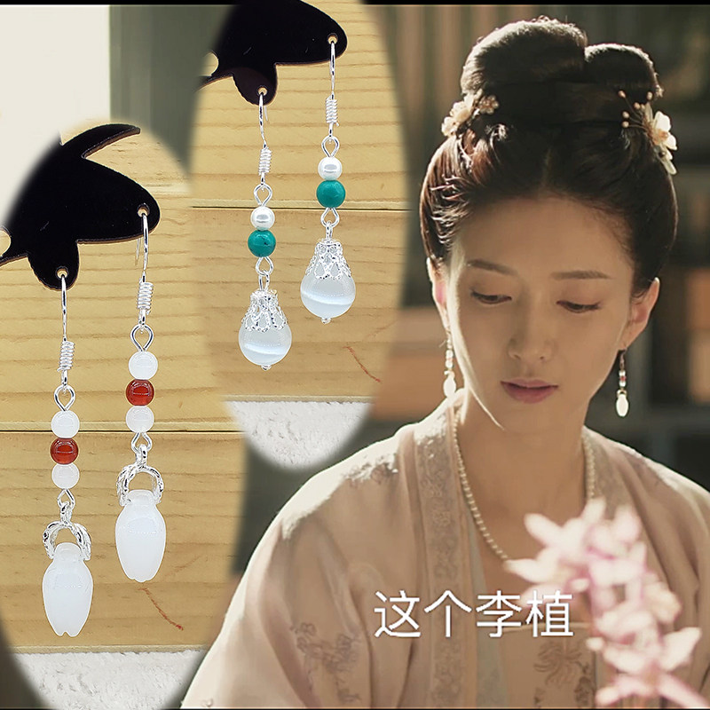 s925银耳钩清平乐同款耳环曹丹姝江疏影古装汉服耳饰耳夹无耳洞女