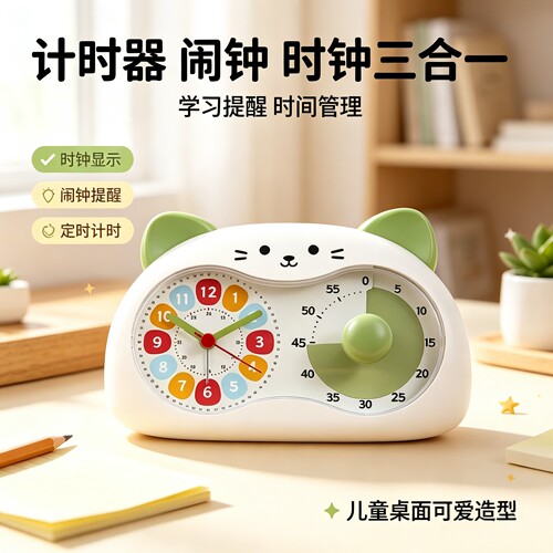 猫咪三合一定时闹钟电池款