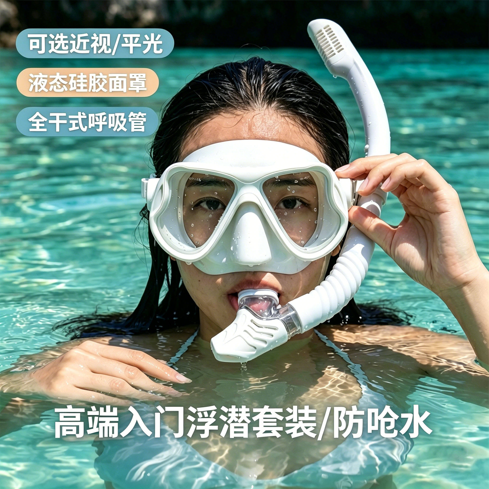硅胶防水近视潜水面镜全干式套装