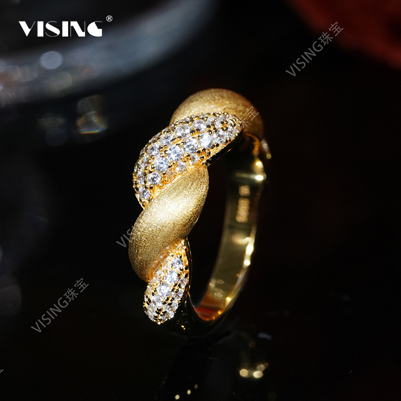 VISINGS925银镀金色拉丝福气卷戒指手饰国风新中式饰品